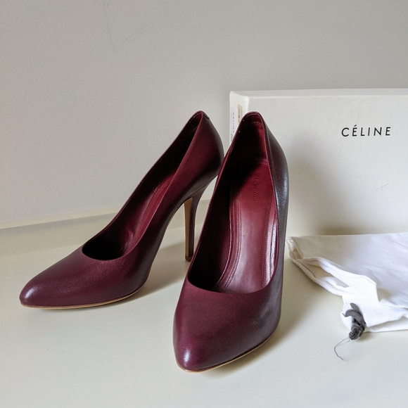 CELINE Burgundy/Purple Leather Pumps Heels EU 39.5 - Picture 1 of 11